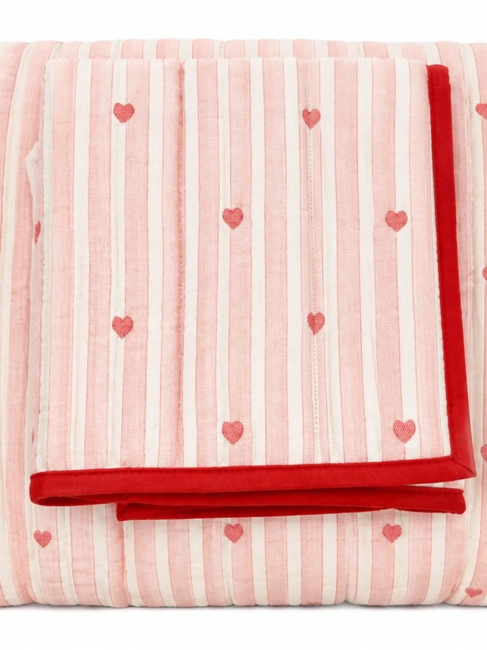 Pillowfort Patisserie Heart Stripe Twin Quilt Set Pink White NEW